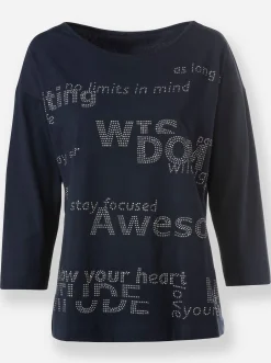 Shirts|heine 3/4-Arm-Shirt mit Glitzersteinchen-Schriftzug marine