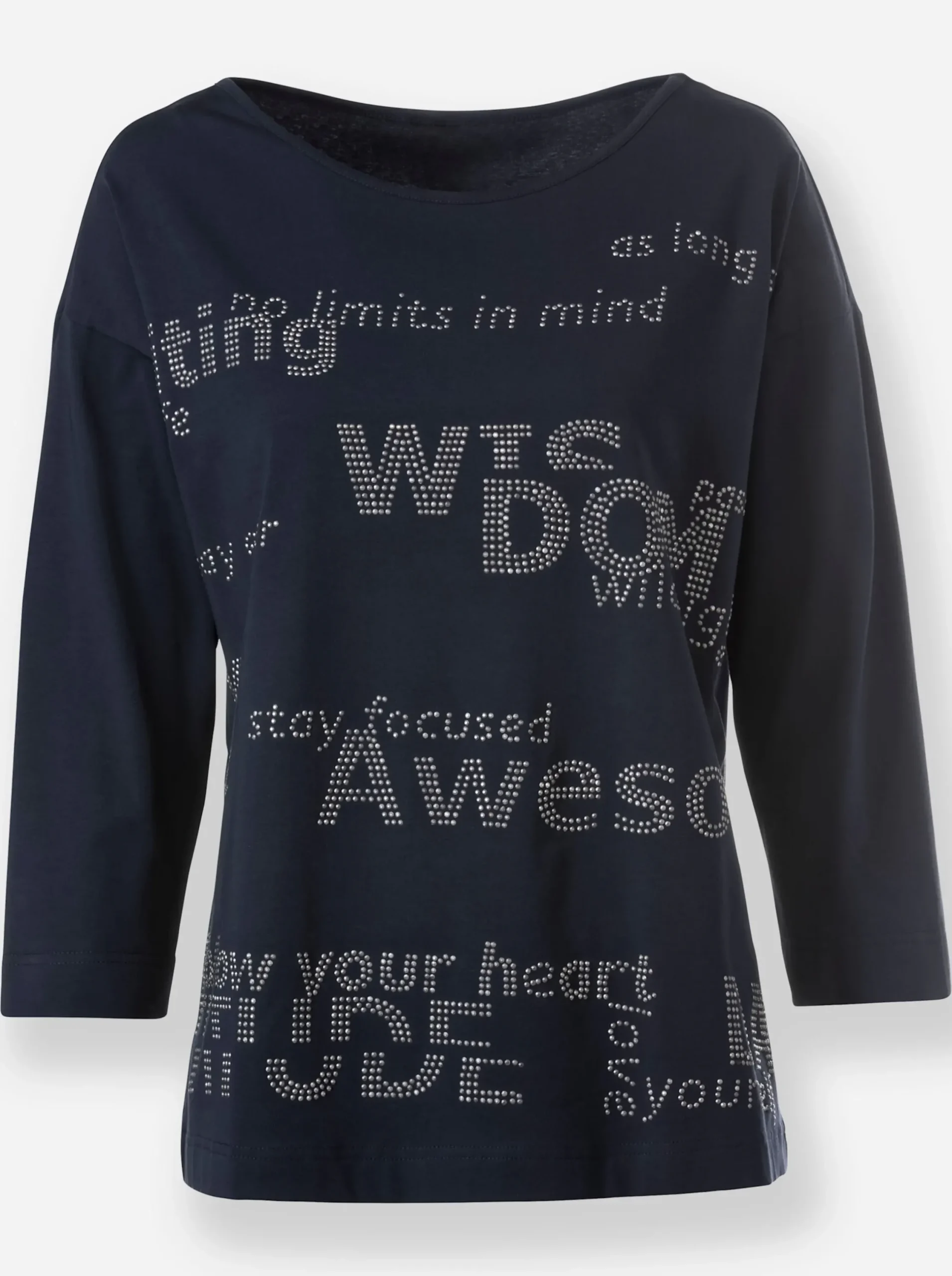 Shirts|heine 3/4-Arm-Shirt mit Glitzersteinchen-Schriftzug marine