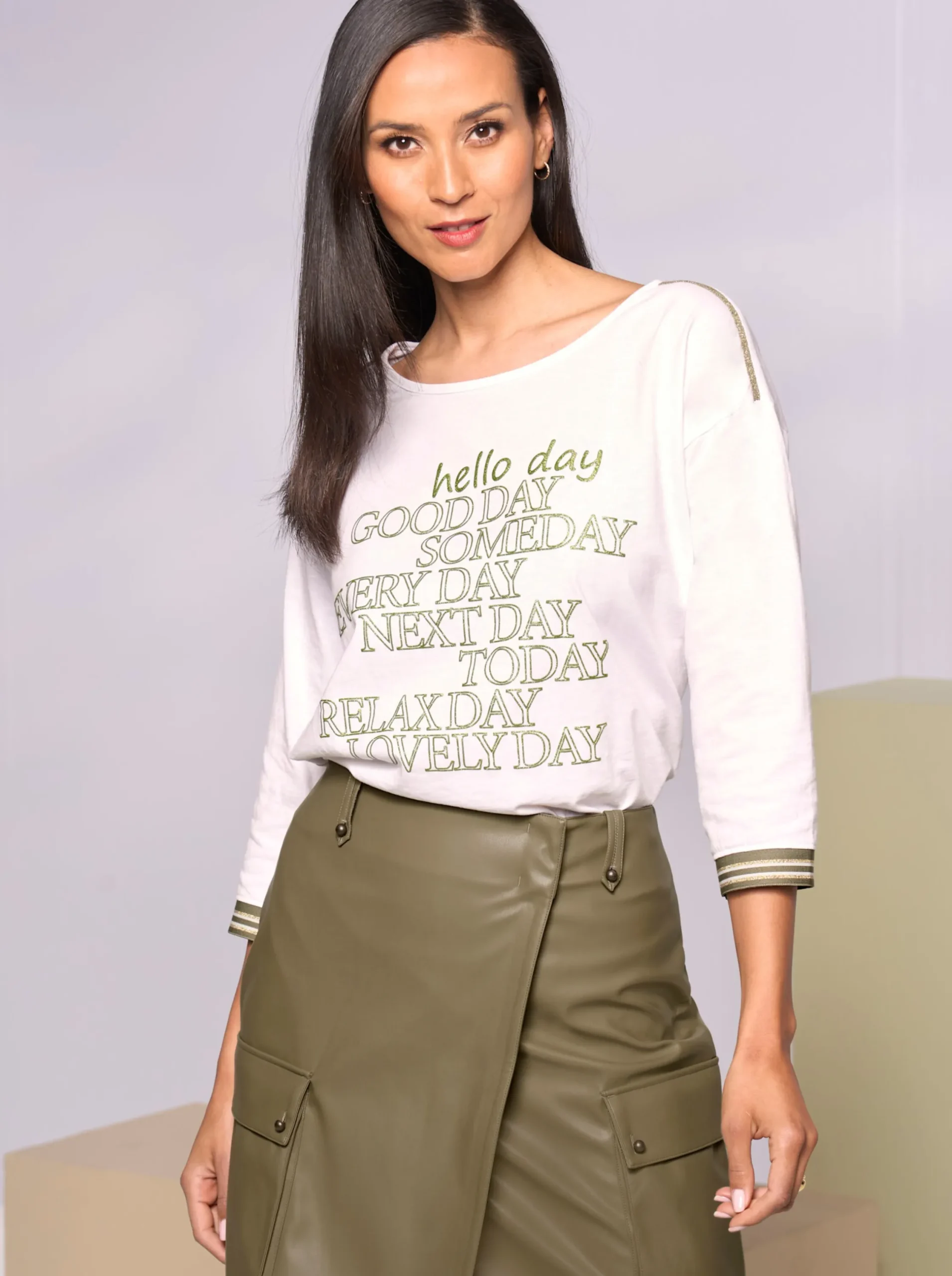 Shirts|heine 3/4-Arm-Shirt mit glänzendem Print ecru