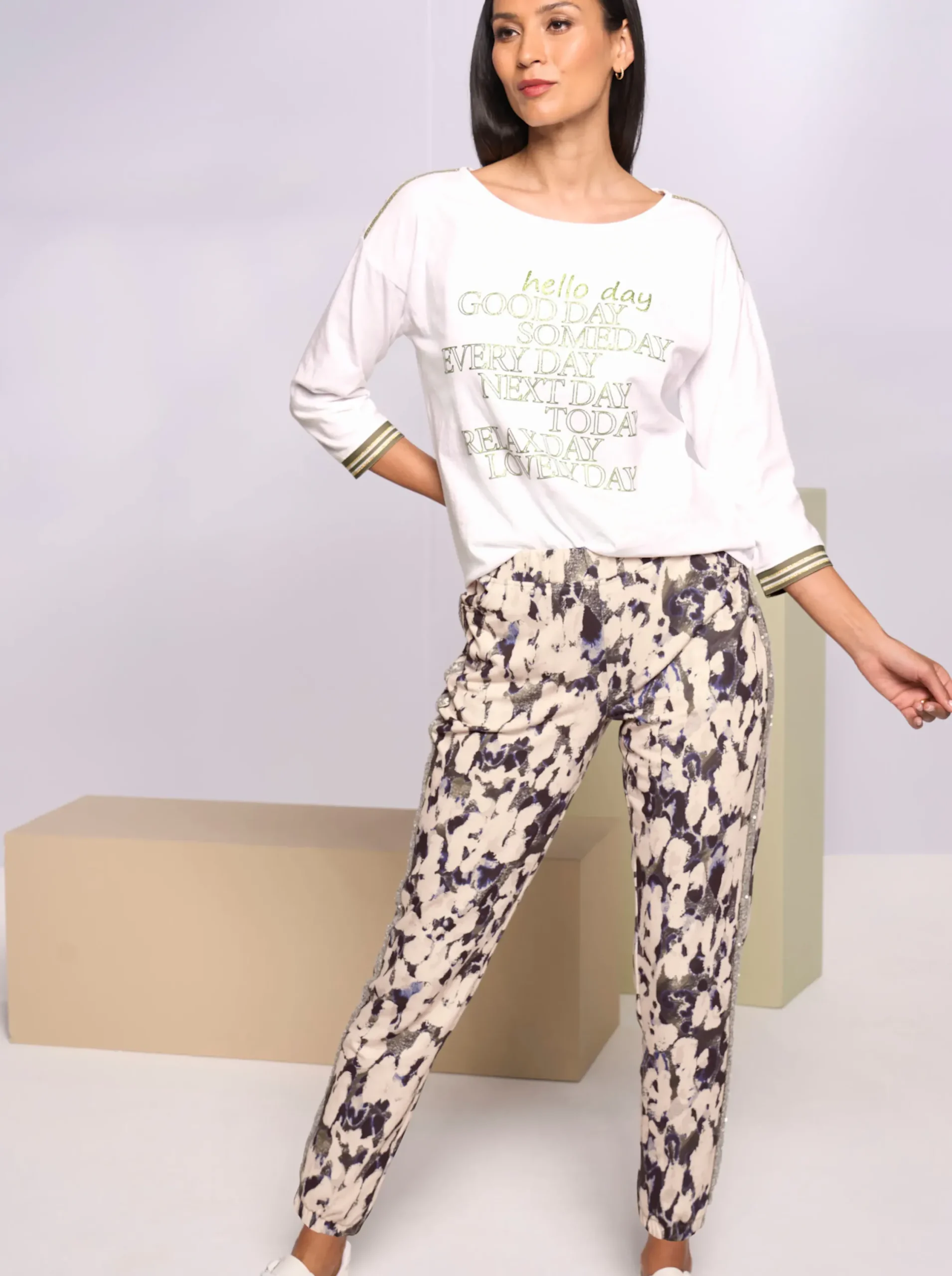 Shirts|heine 3/4-Arm-Shirt mit glänzendem Print ecru