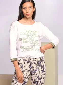 Shirts|heine 3/4-Arm-Shirt mit glänzendem Print ecru