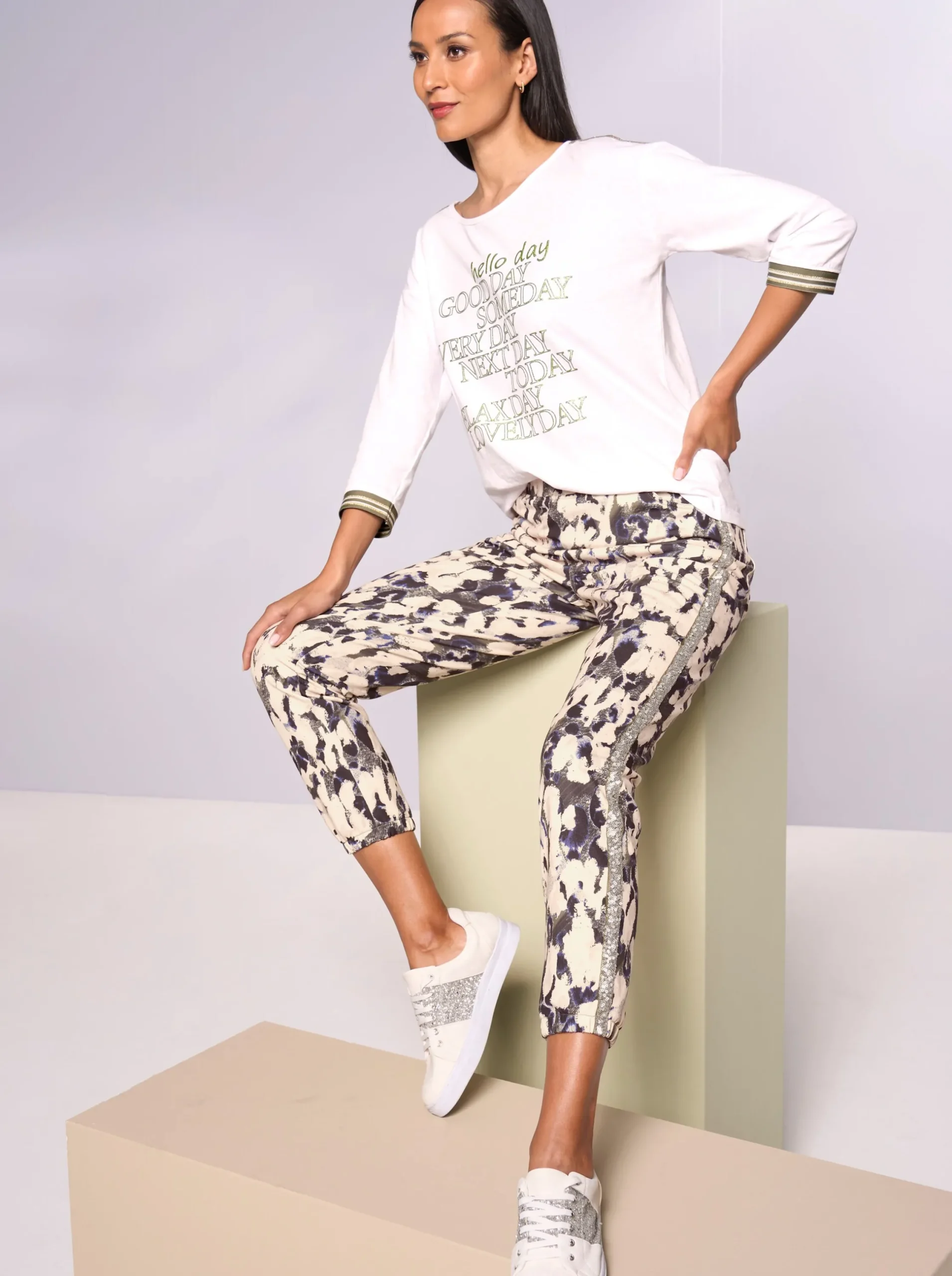 Shirts|heine 3/4-Arm-Shirt mit glänzendem Print ecru