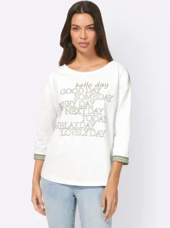 Shirts|heine 3/4-Arm-Shirt mit glänzendem Print ecru