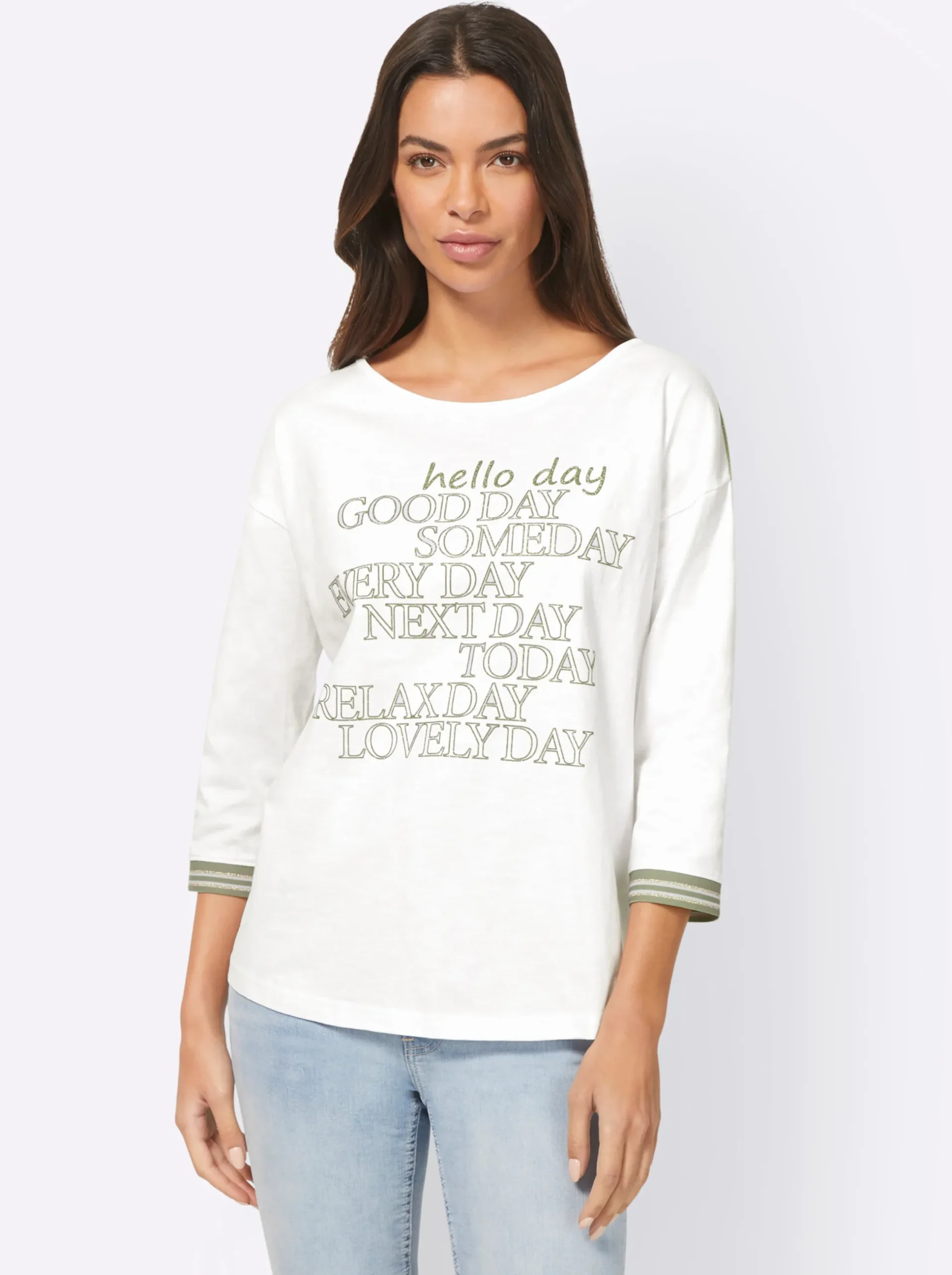 Shirts|heine 3/4-Arm-Shirt mit glänzendem Print ecru