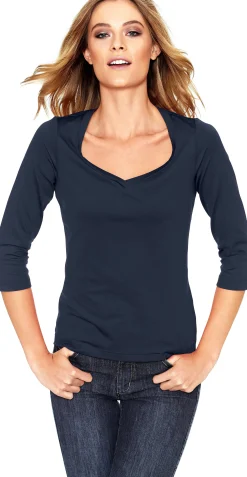 Shirts|heine 3/4-Arm-Shirt mit Herz-Ausschnitt marine