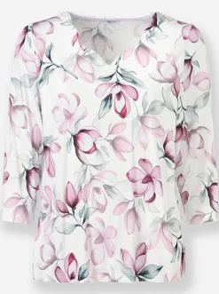 Shirts| 3/4-Arm-Shirt mit herzförmigem Ausschnitt orchidee-ecru-bedruckt