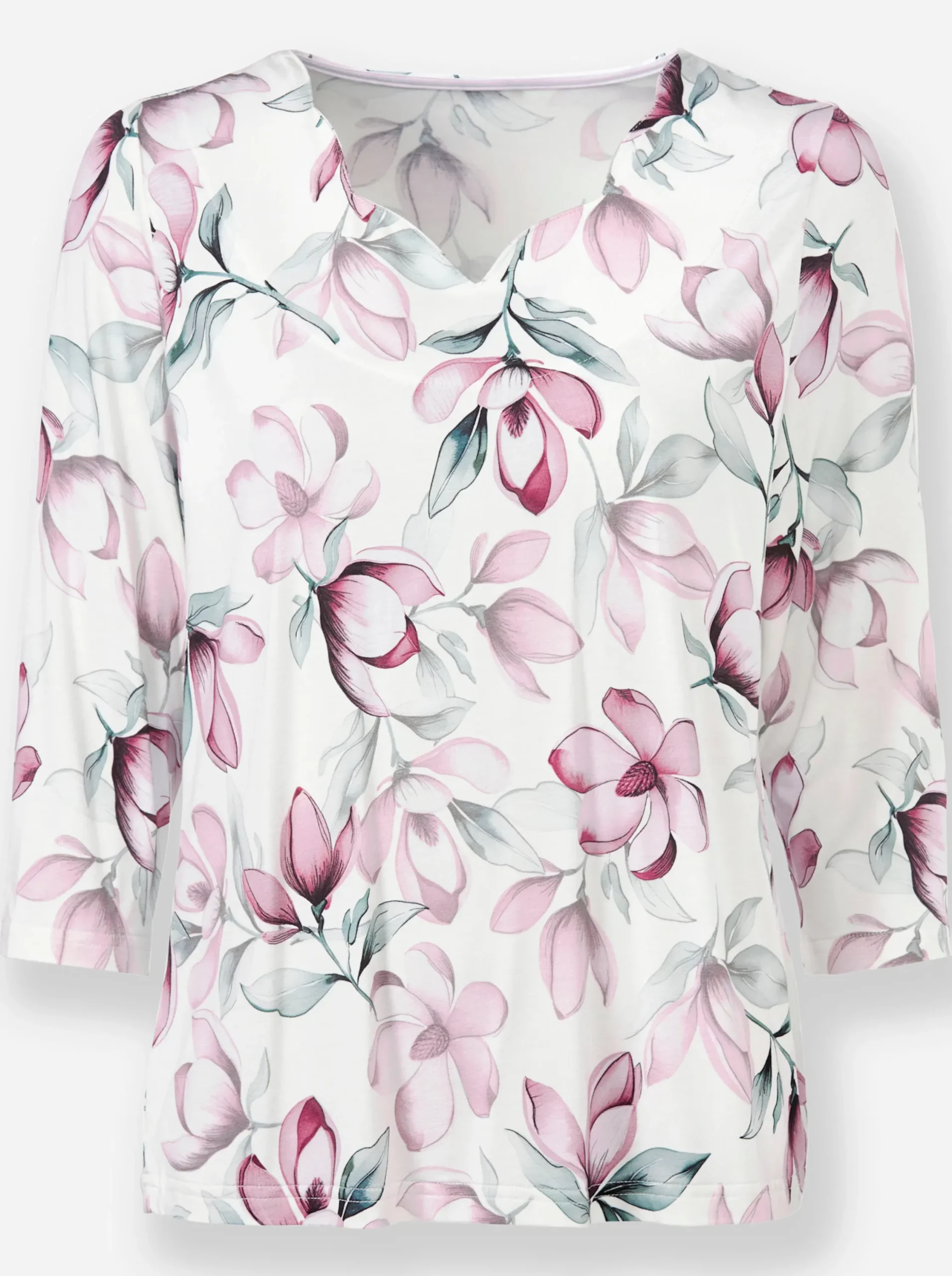 Shirts| 3/4-Arm-Shirt mit herzförmigem Ausschnitt orchidee-ecru-bedruckt