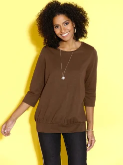 Shirts| 3/4-Arm-Shirt mit hohem Saum-Bündchen rehbraun