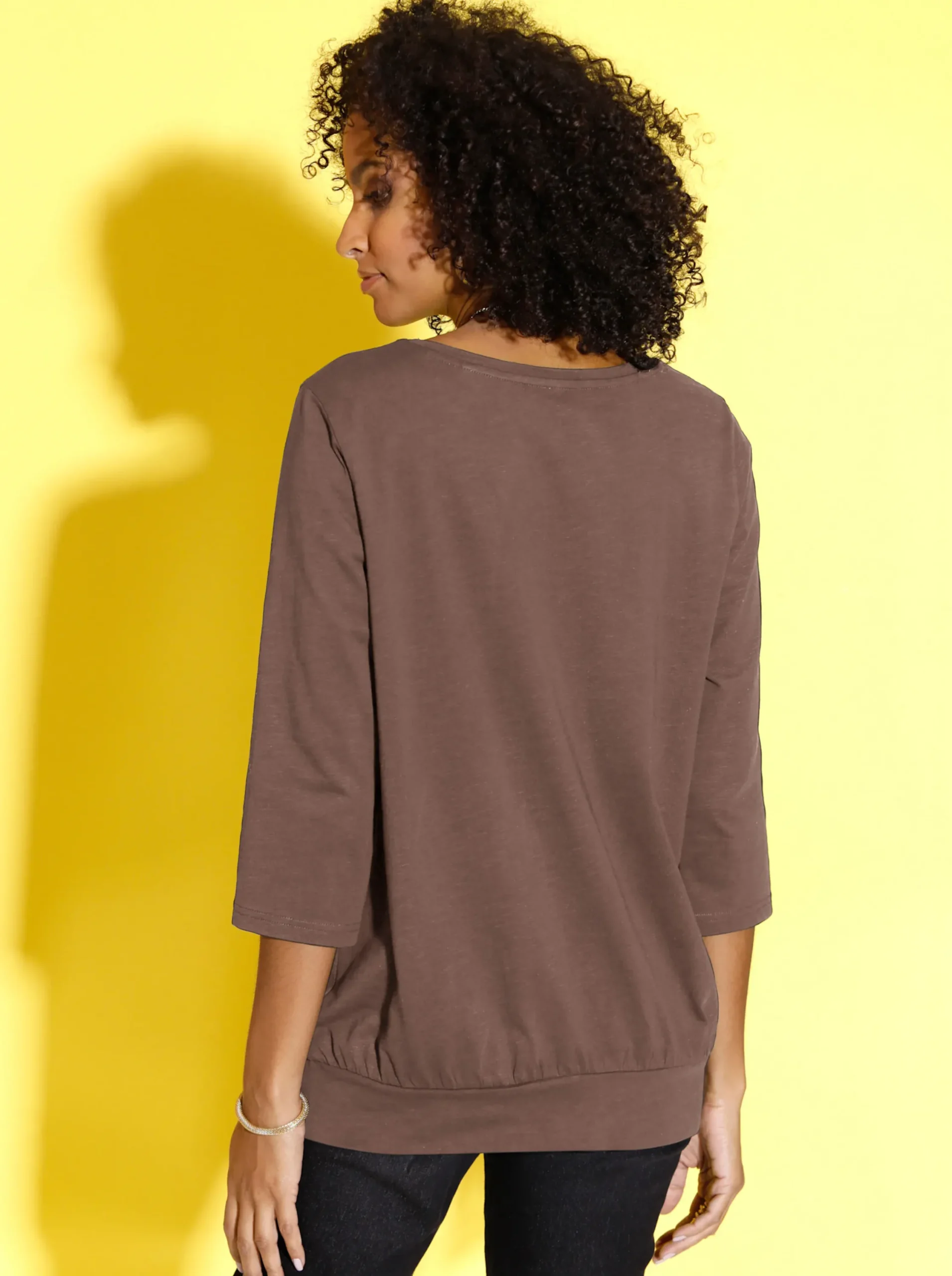 Shirts| 3/4-Arm-Shirt mit hohem Saum-Bündchen rehbraun
