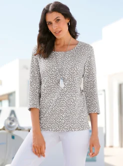 Shirts| 3/4-Arm-Shirt mit Minimal-Druck weiß-grau-bedruckt