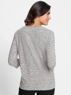 Shirts| 3/4-Arm-Shirt mit Minimal-Druck weiß-grau-bedruckt