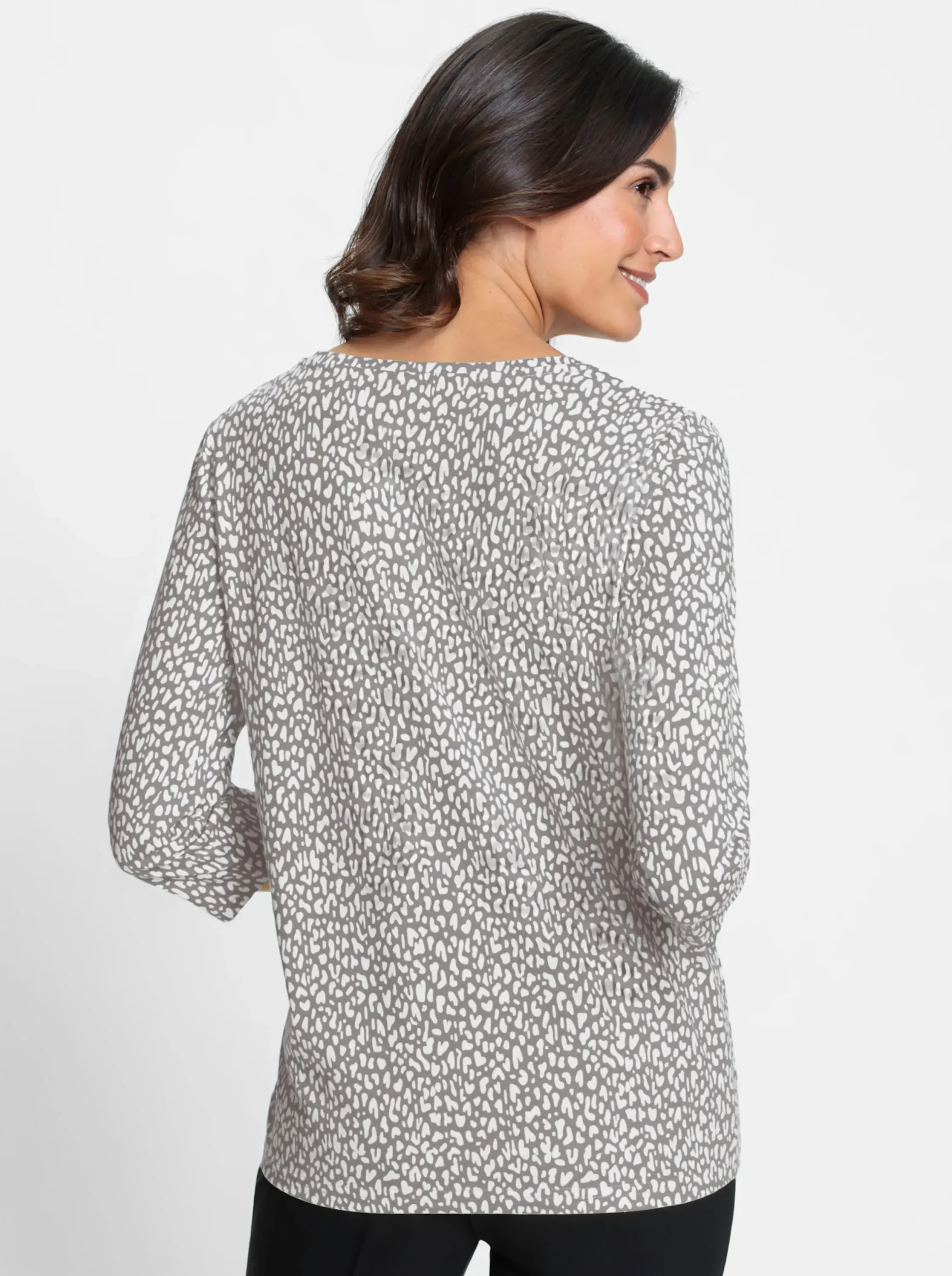 Shirts| 3/4-Arm-Shirt mit Minimal-Druck weiß-grau-bedruckt