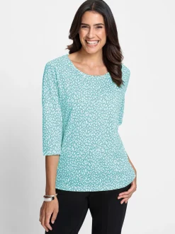 Shirts| 3/4-Arm-Shirt mit Minimal-Druck weiß-ozean-bedruckt