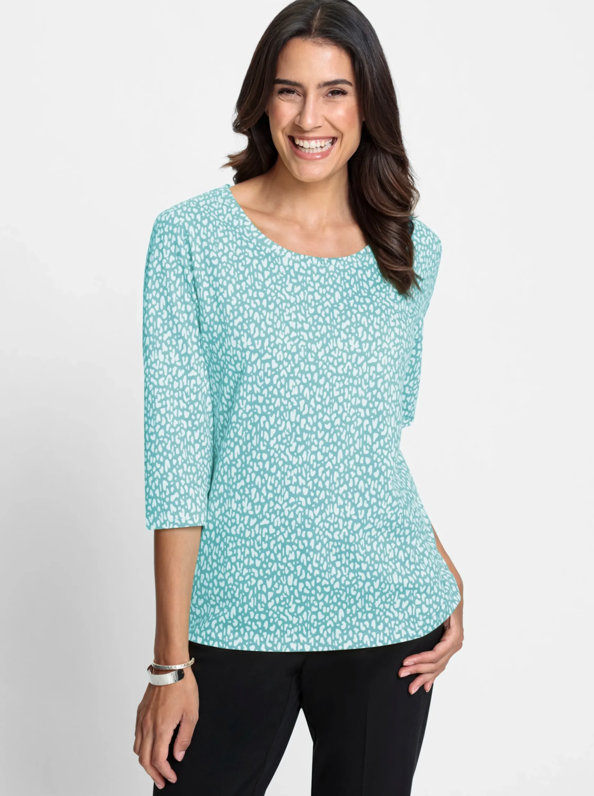 Shirts| 3/4-Arm-Shirt mit Minimal-Druck weiß-ozean-bedruckt