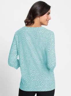 Shirts| 3/4-Arm-Shirt mit Minimal-Druck weiß-ozean-bedruckt