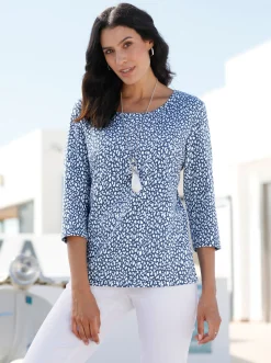 Shirts| 3/4-Arm-Shirt mit Minimal-Druck weiß-jeansblau-bedruckt