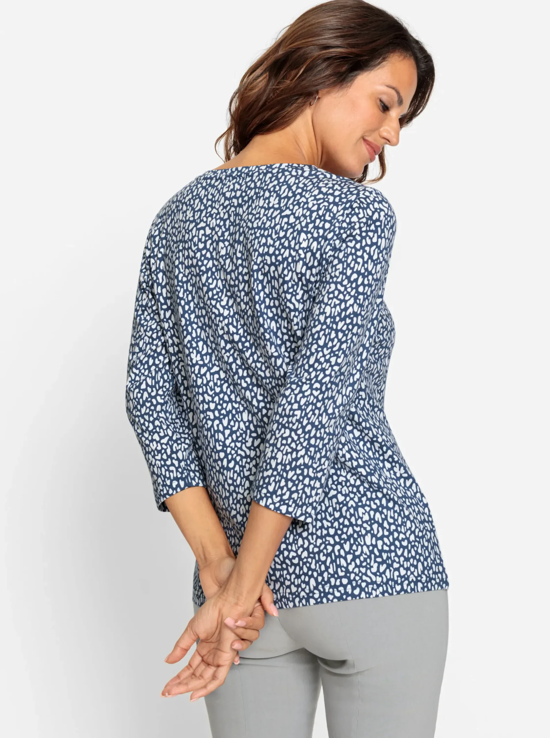 Shirts| 3/4-Arm-Shirt mit Minimal-Druck weiß-jeansblau-bedruckt