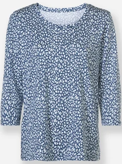 Shirts| 3/4-Arm-Shirt mit Minimal-Druck weiß-jeansblau-bedruckt