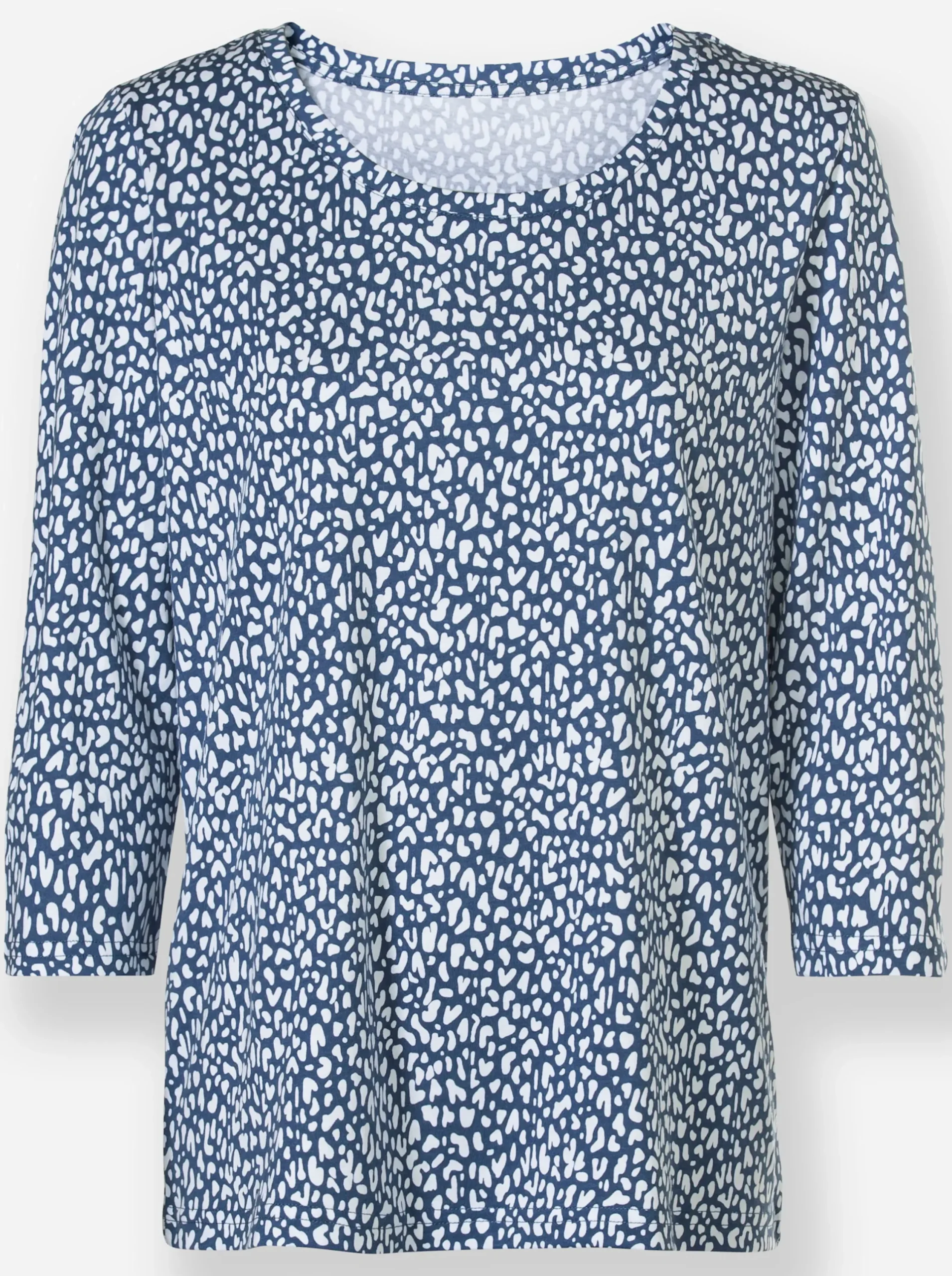 Shirts| 3/4-Arm-Shirt mit Minimal-Druck weiß-jeansblau-bedruckt