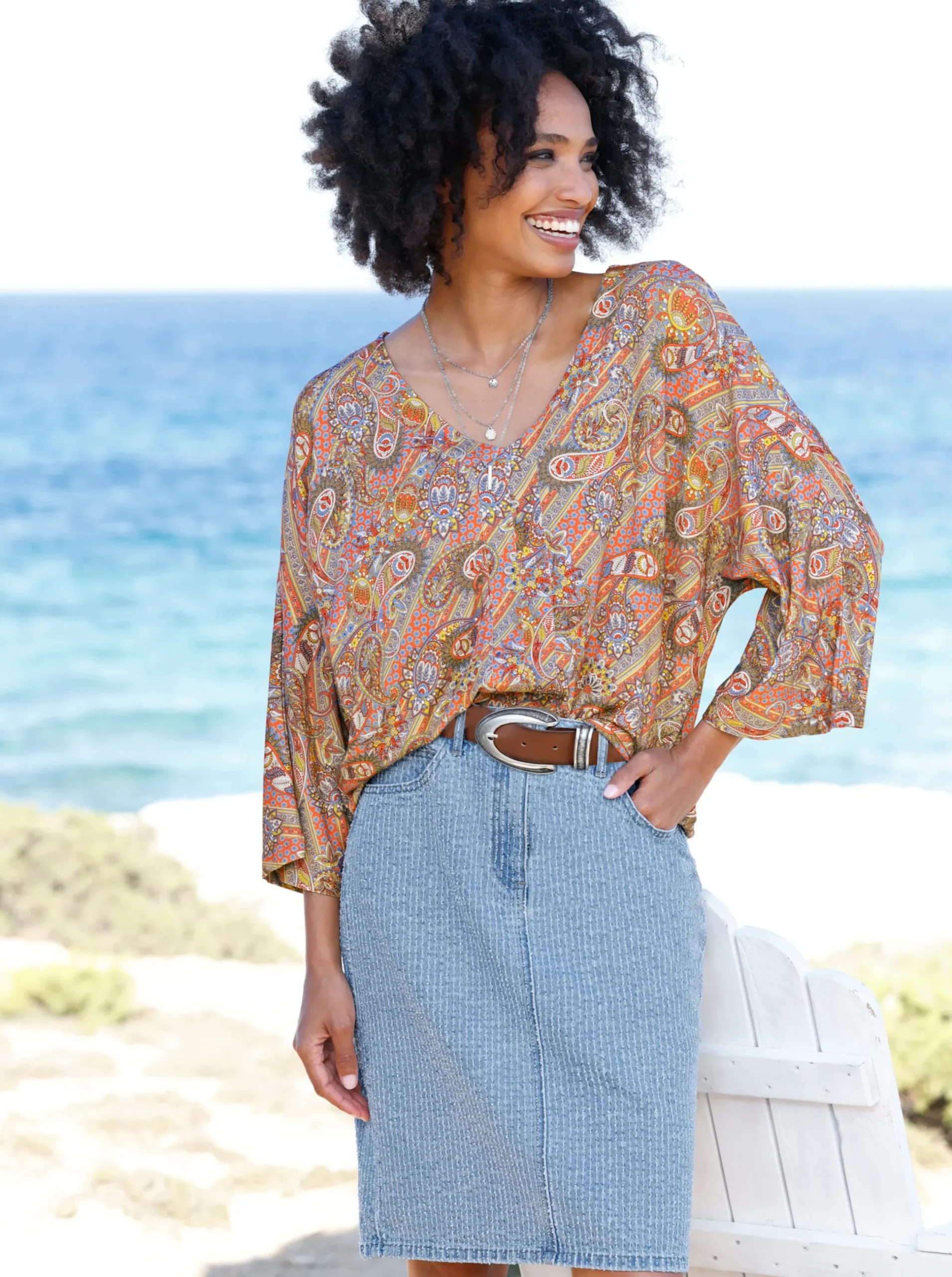 Shirts|heine 3/4-Arm-Shirt mit Paisley-Muster elfenbein-bleu-bedruckt