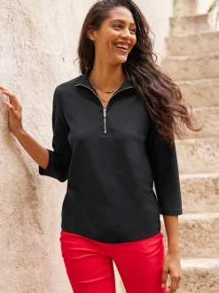 Shirts|heine 3/4-Arm-Shirt mit Reißverschluss schwarz