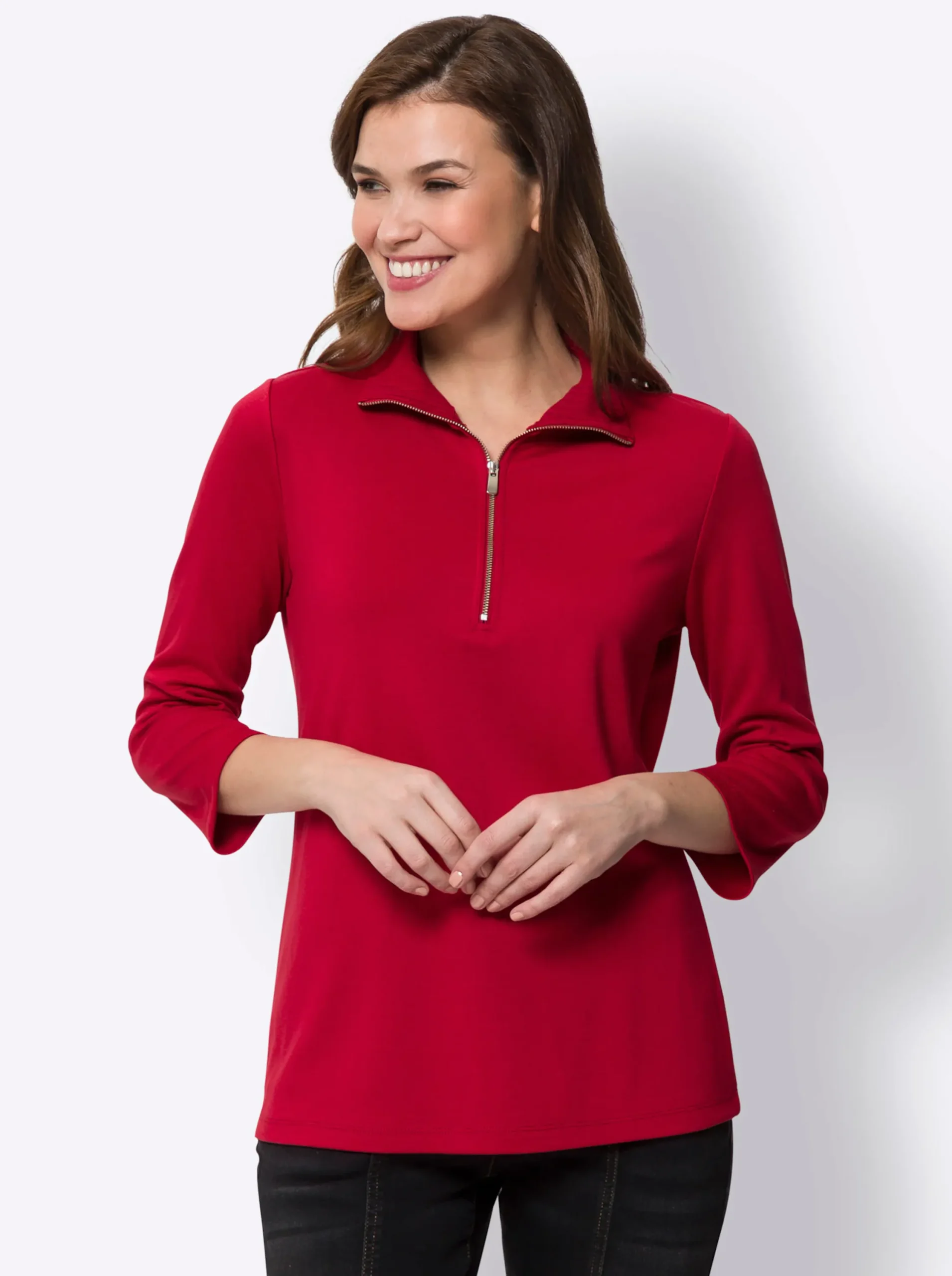 Shirts|heine 3/4-Arm-Shirt mit Reißverschluss rot
