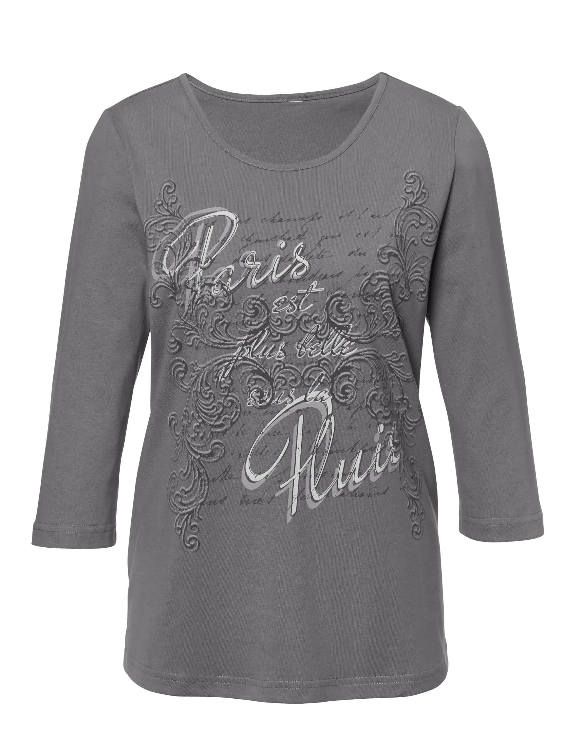 Shirts| 3/4-Arm-Shirt mit Rundhals-Ausschnitt grau