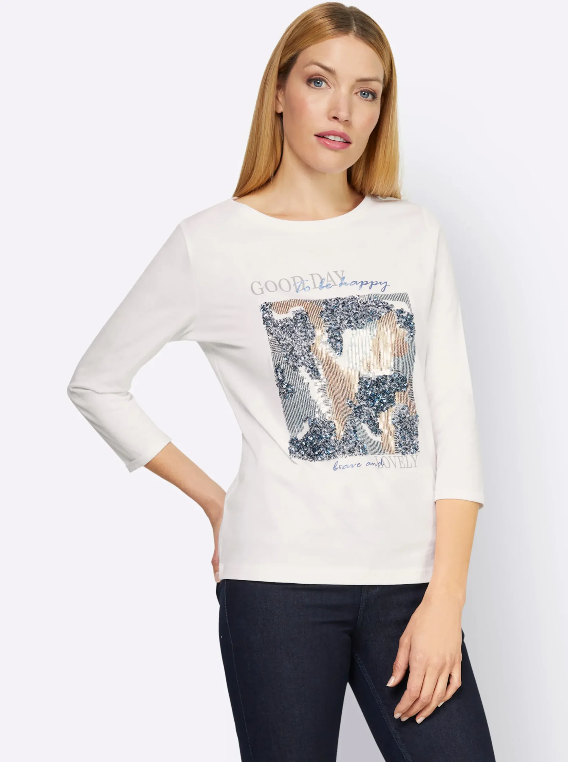 Shirts|heine 3/4-Arm-Shirt mit Schriftzug ecru