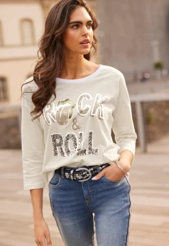 Shirts|heine 3/4-Arm-Shirt mit Schriftzug champagner