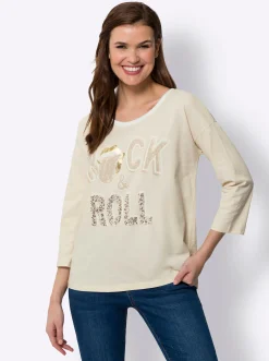 Shirts|heine 3/4-Arm-Shirt mit Schriftzug champagner