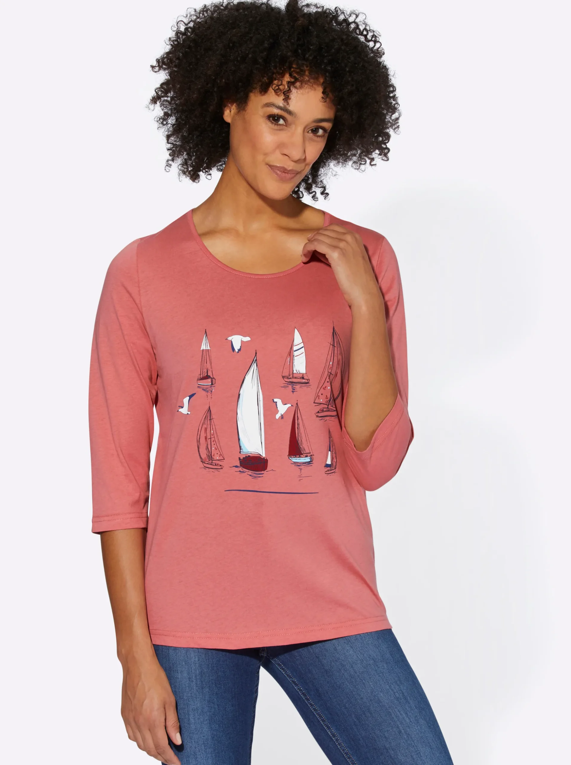 Shirts| 3/4-Arm-Shirt mit Segelboot-Motiv flamingo