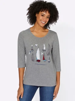 Shirts| 3/4-Arm-Shirt mit Segelboot-Motiv steingrau-meliert