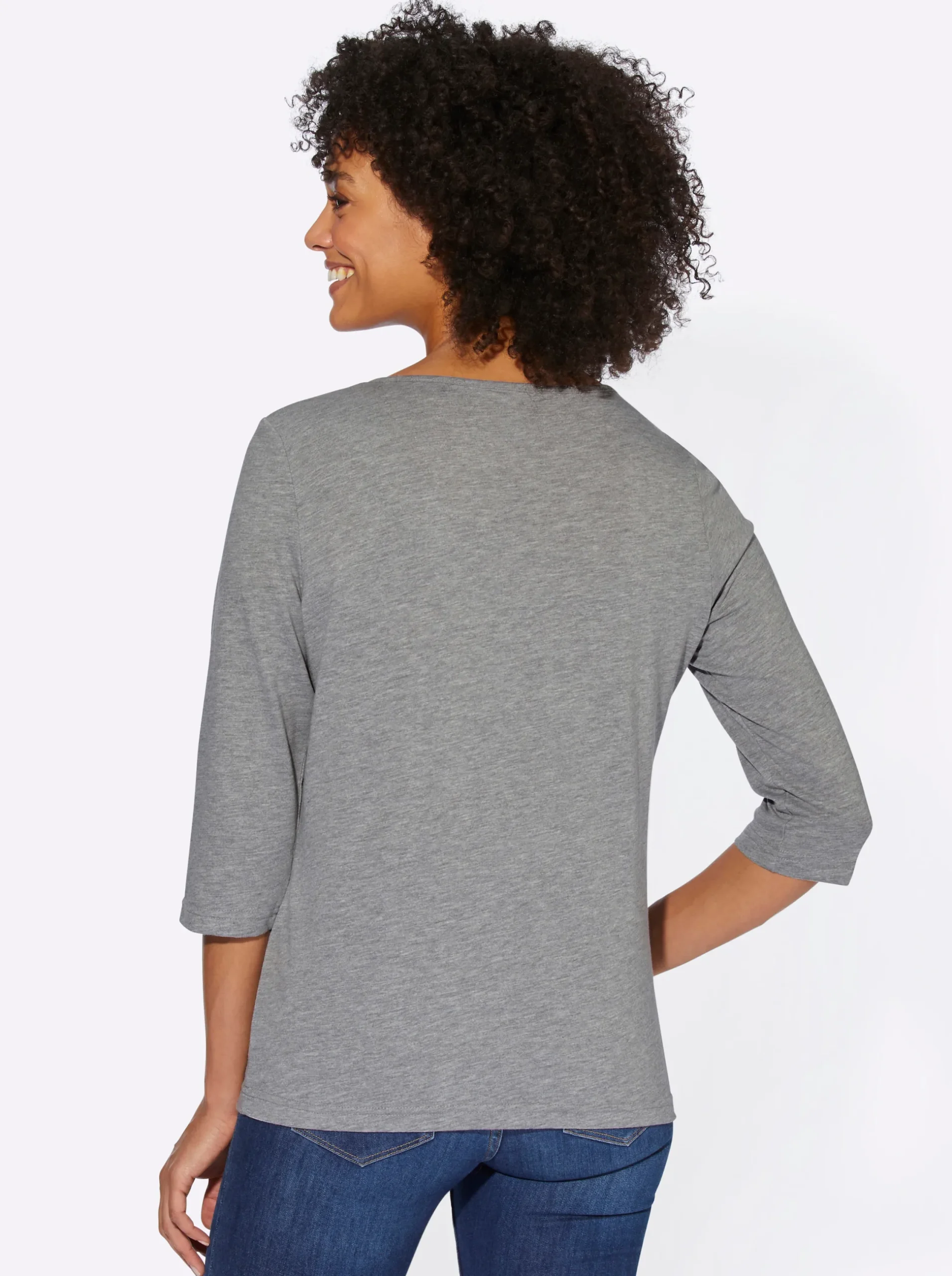Shirts| 3/4-Arm-Shirt mit Segelboot-Motiv steingrau-meliert