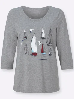 Shirts| 3/4-Arm-Shirt mit Segelboot-Motiv steingrau-meliert