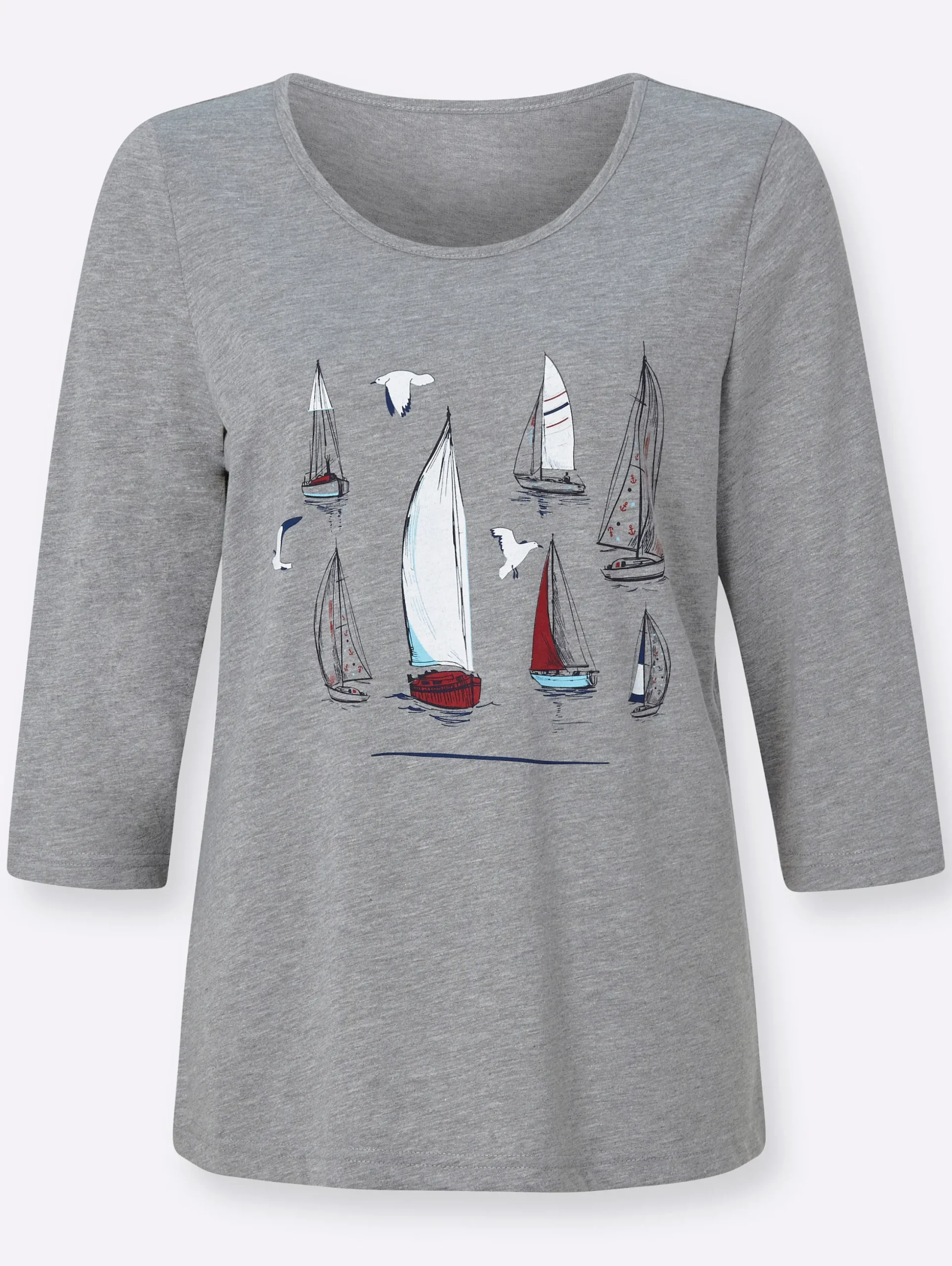 Shirts| 3/4-Arm-Shirt mit Segelboot-Motiv steingrau-meliert