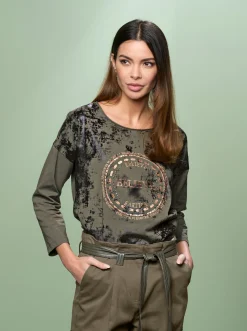 Shirts|heine 3/4-Arm-Shirt mit Stickerei-Motiv khaki
