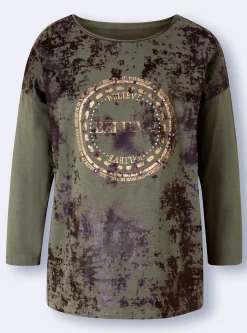 Shirts|heine 3/4-Arm-Shirt mit Stickerei-Motiv khaki