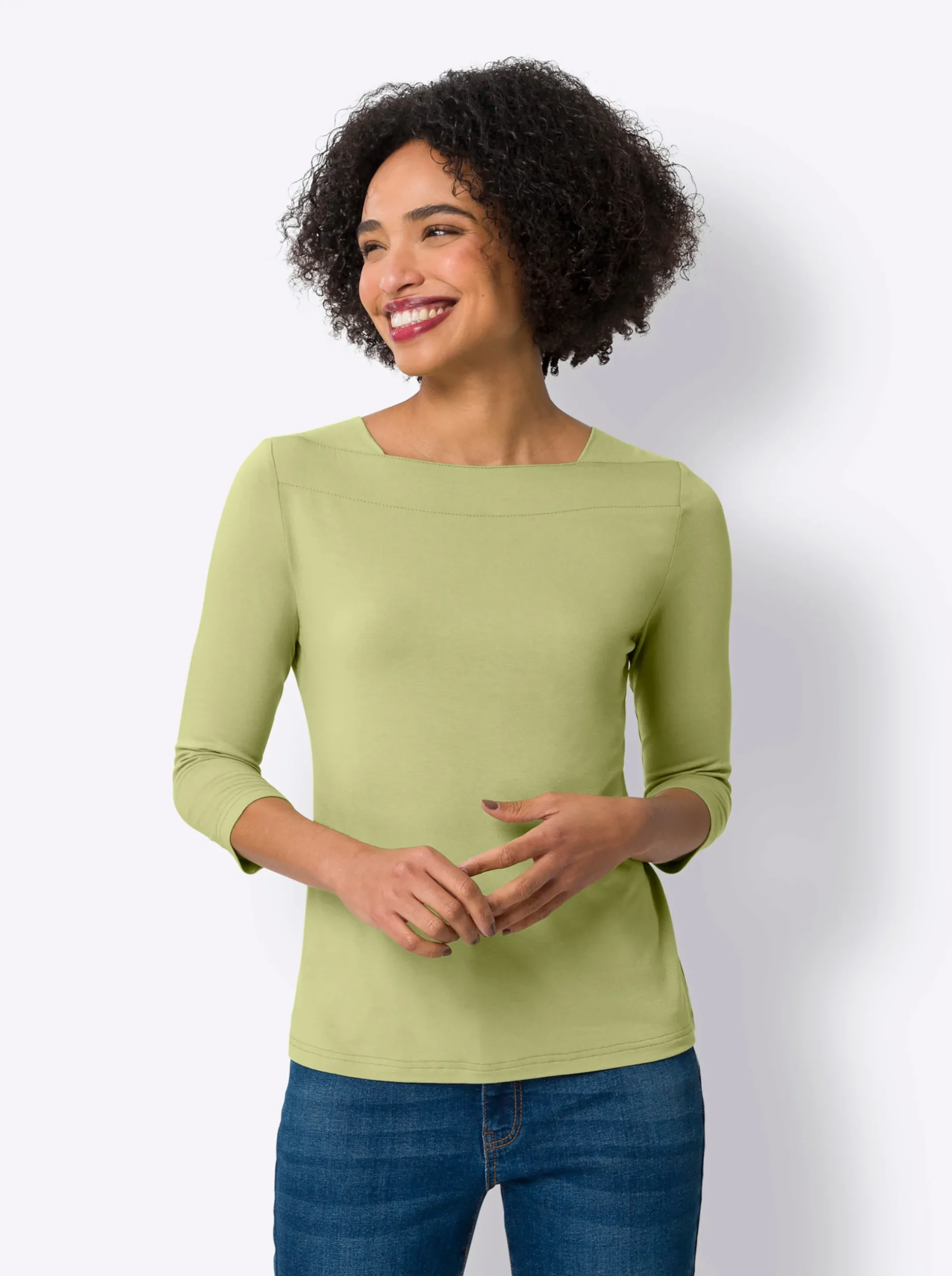 Shirts|heine 3/4-Arm-Shirt mit U-Boot-Ausschnitt lindgrün