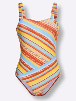 Badeanzüge|feel good Badeanzug papaya-aquamarin-gestreift