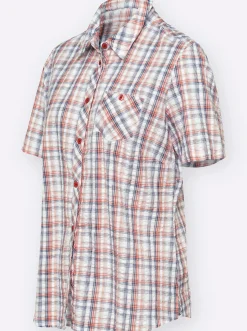Blusen| Baumwollbluse aus Seersucker grapefruit-kariert