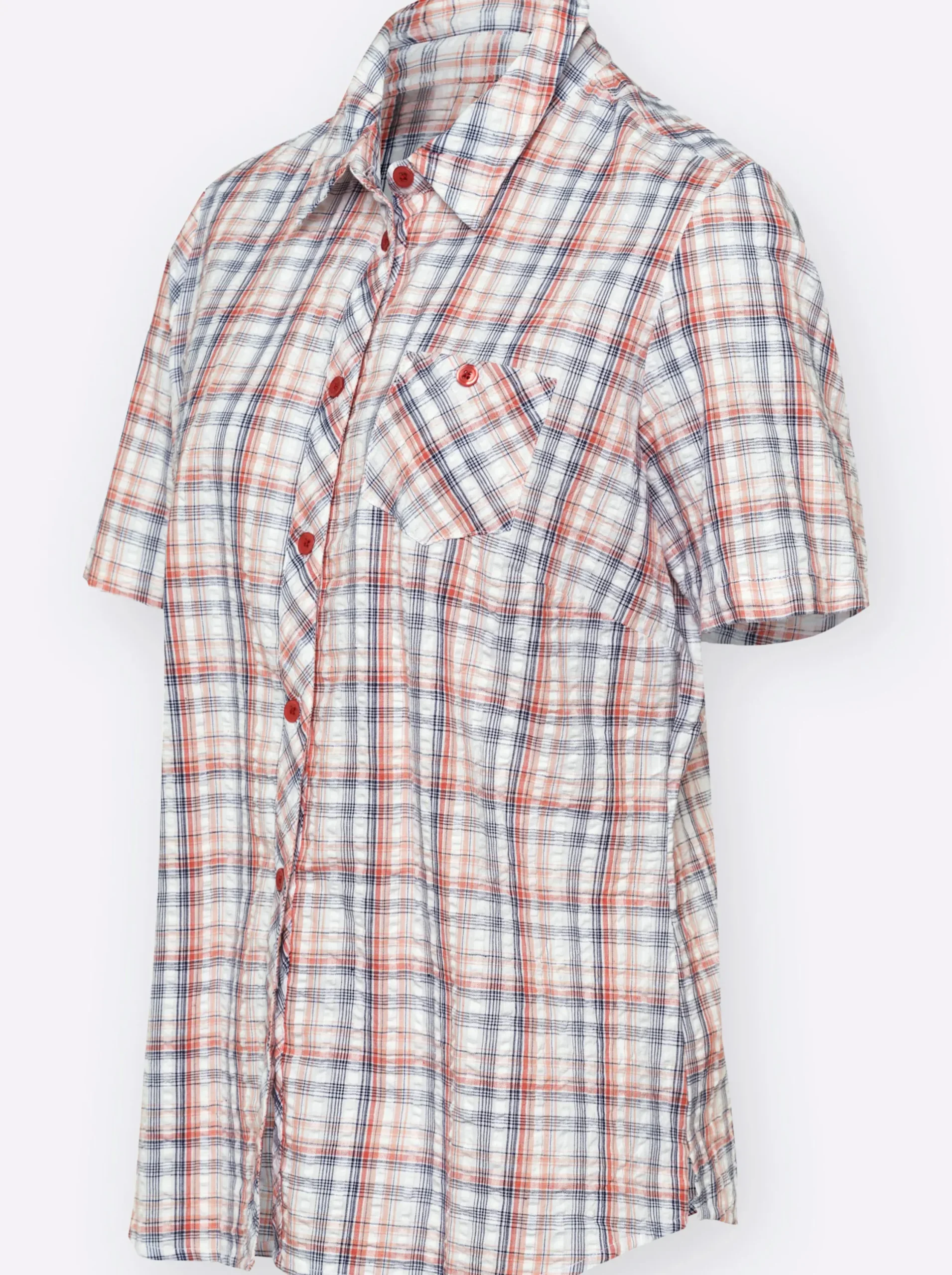 Blusen| Baumwollbluse aus Seersucker grapefruit-kariert