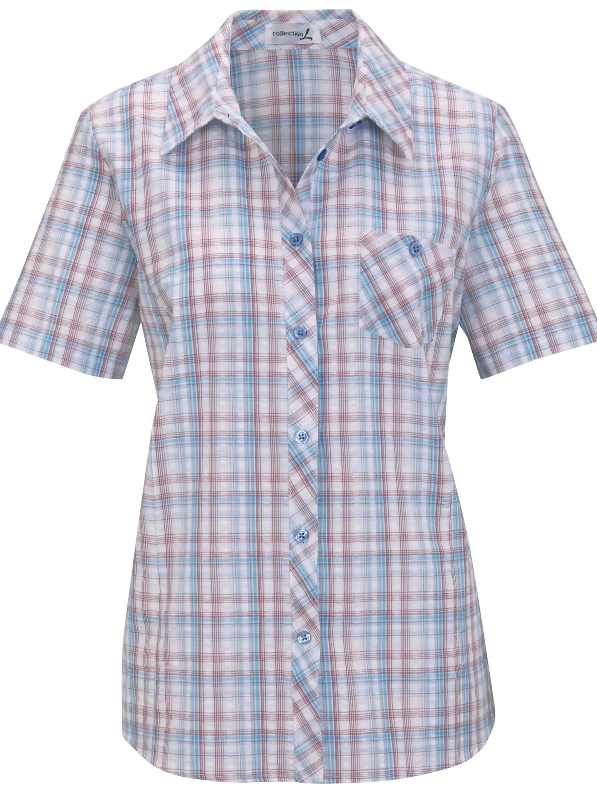 Blusen| Baumwollbluse aus Seersucker jeansblau-kariert