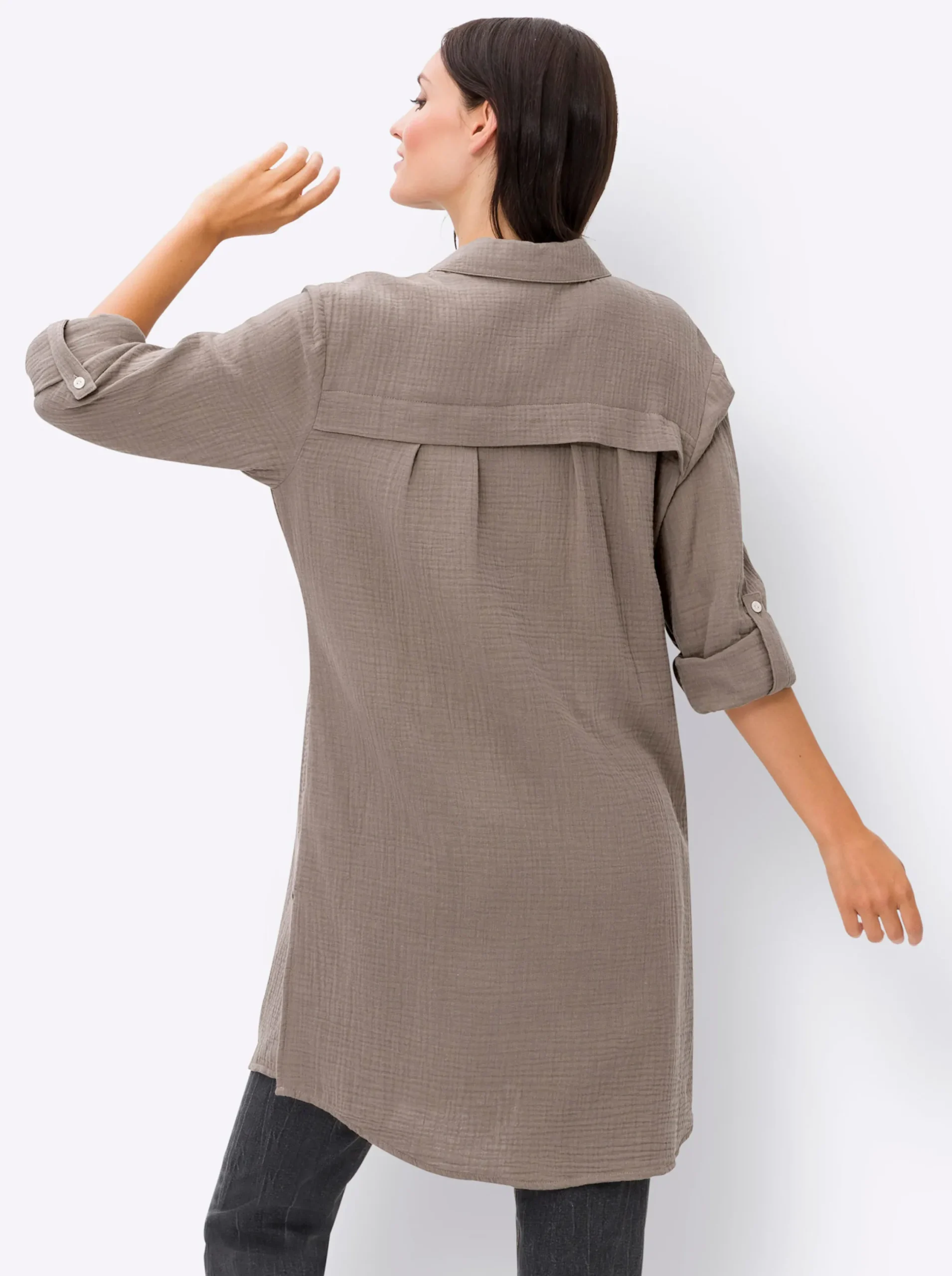 Blusen|heine Baumwollbluse in Musselin-Qualität taupe