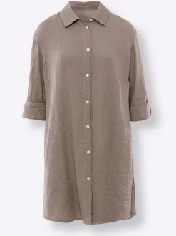 Blusen|heine Baumwollbluse in Musselin-Qualität taupe