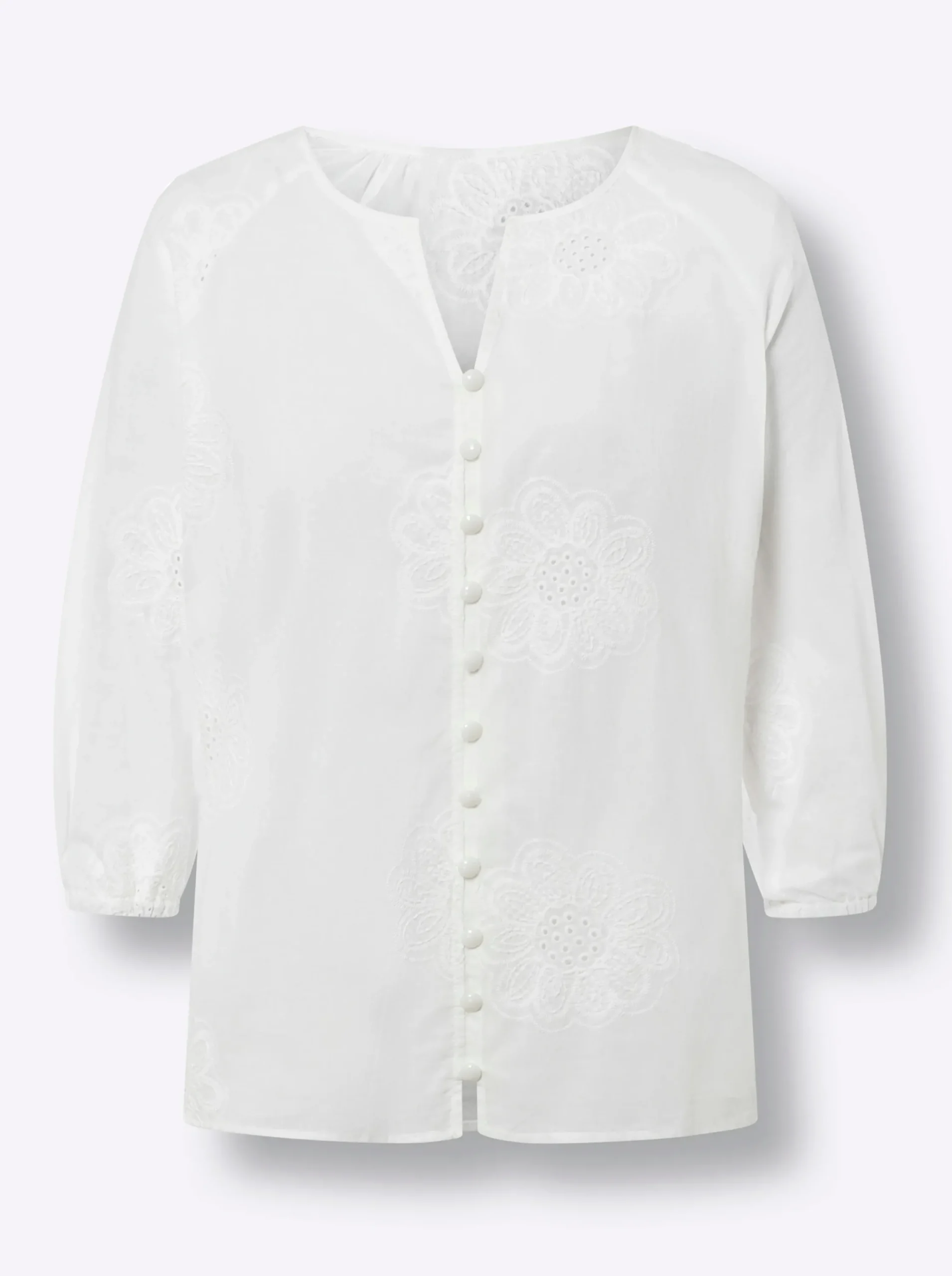 Blusen|heine Baumwollbluse mit Lochstickerei ecru