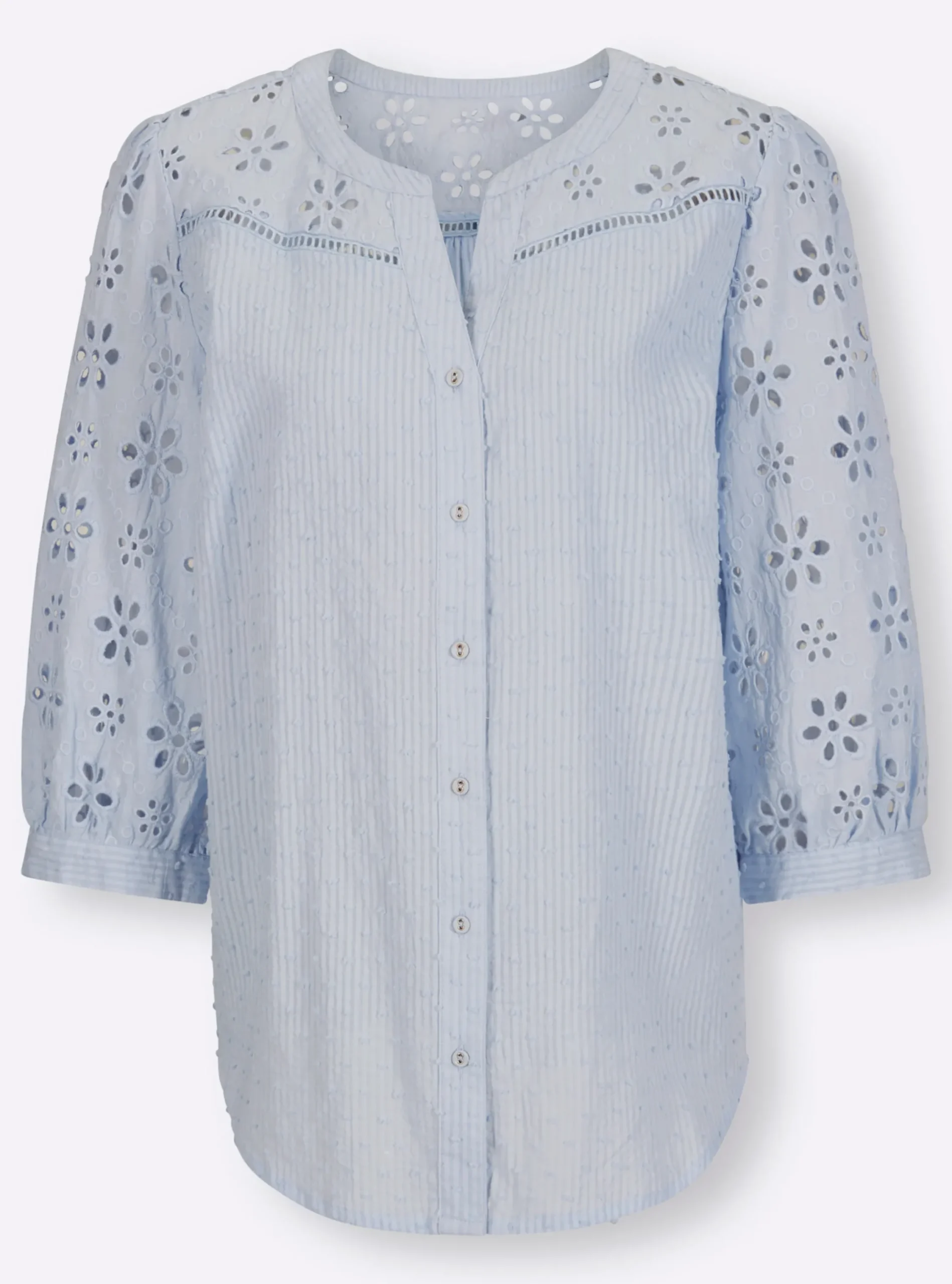 Blusen|heine Baumwollbluse mit Lochstickerei hellblau
