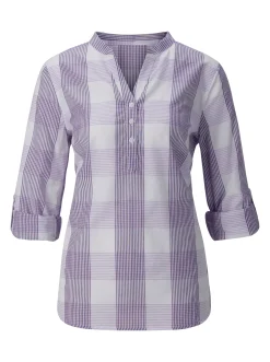 Blusen|Shirts| Baumwollbluse mit Stehkragen, kariert lavendel-weiß-kariert