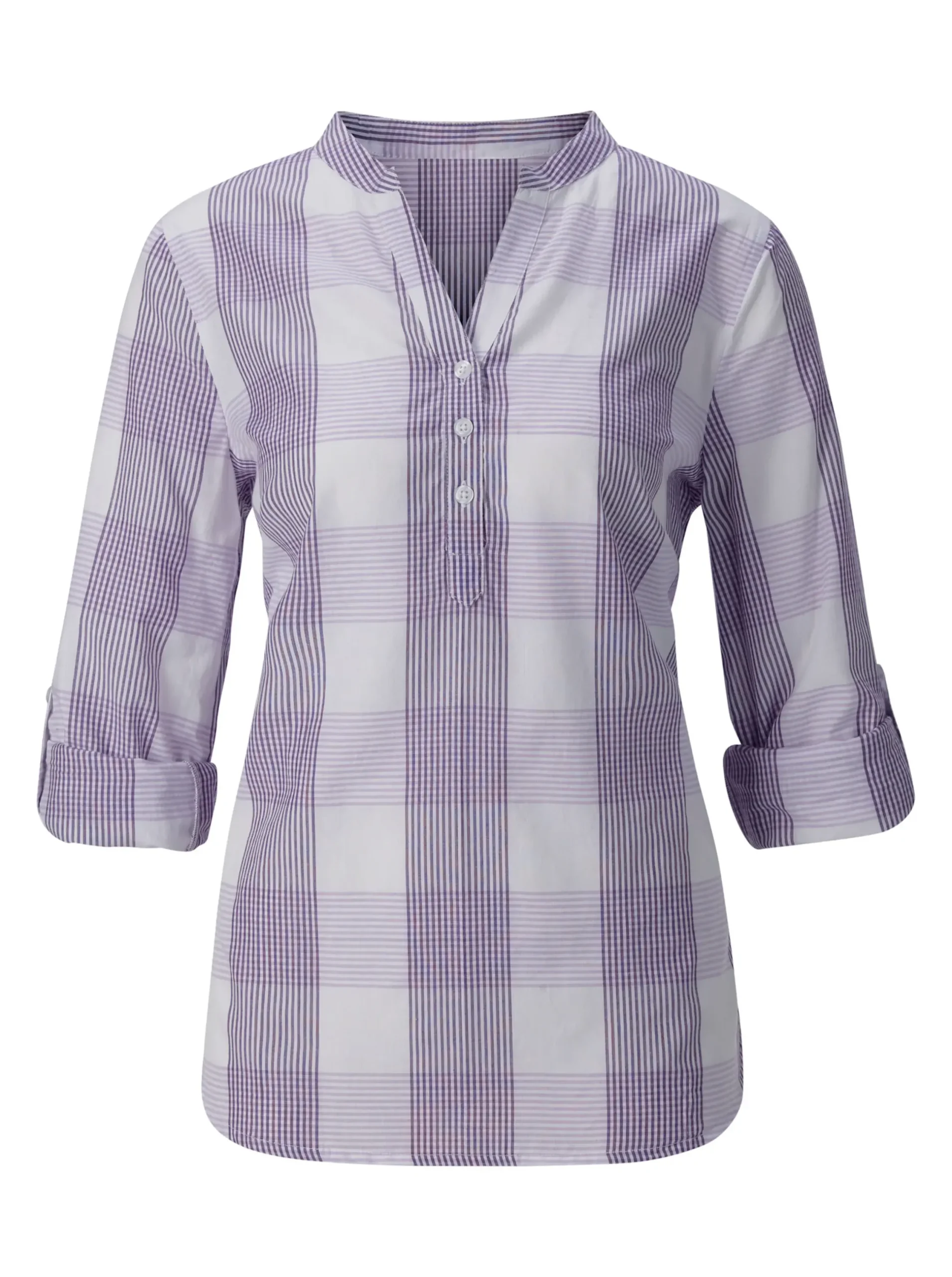 Blusen|Shirts| Baumwollbluse mit Stehkragen, kariert lavendel-weiß-kariert