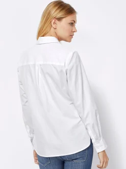 Blusen| Baumwollbluse mit verdeckter Knopfleiste weiß