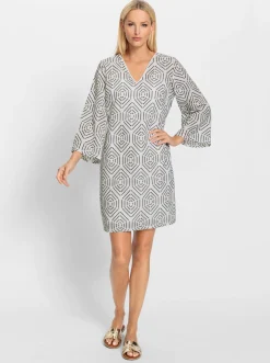 Kleider|heine Baumwollkleid ecru-schwarz-gemustert